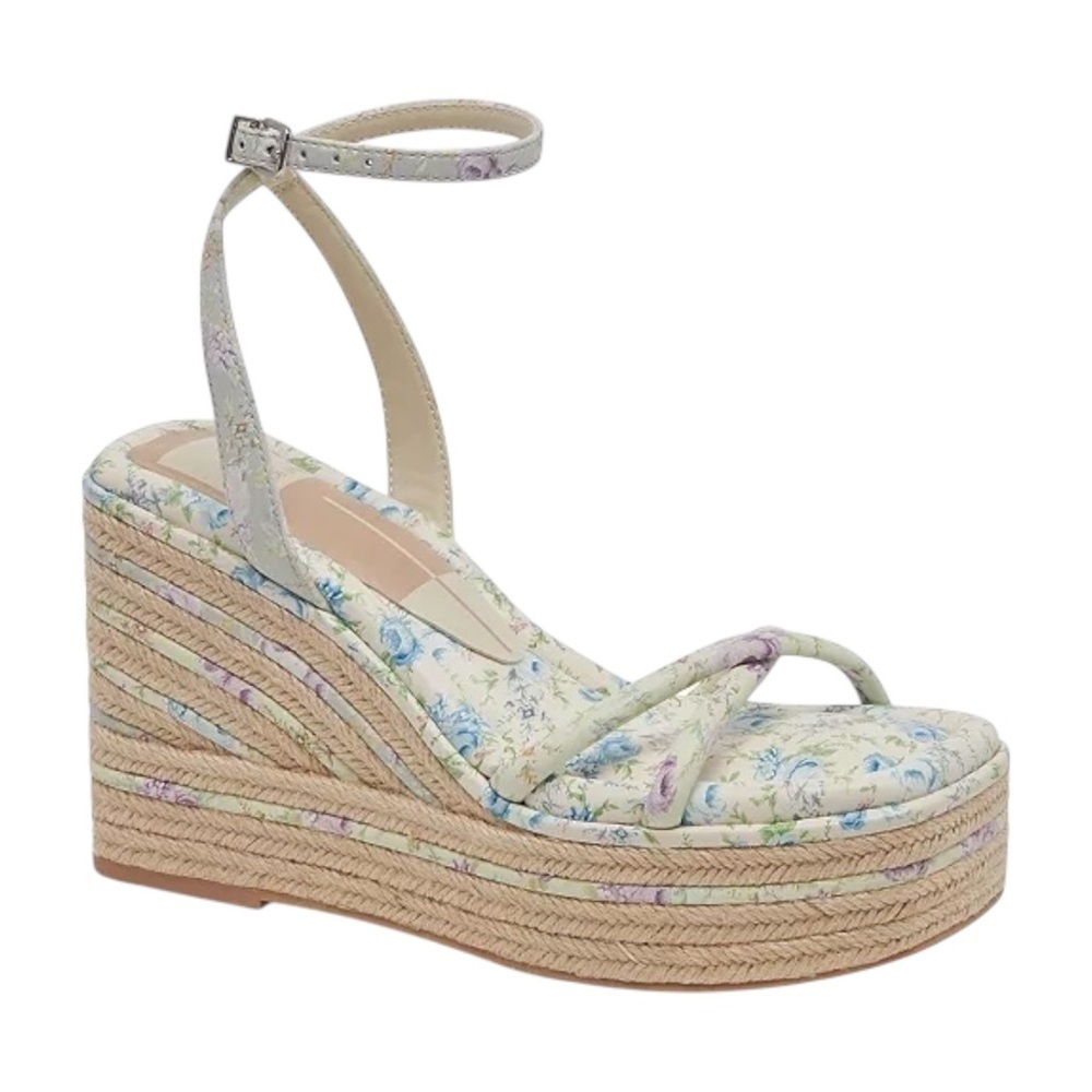 Dolce Vita Blue Floral Elvia Strappy Platform Wedge Sandals Womens 9.5